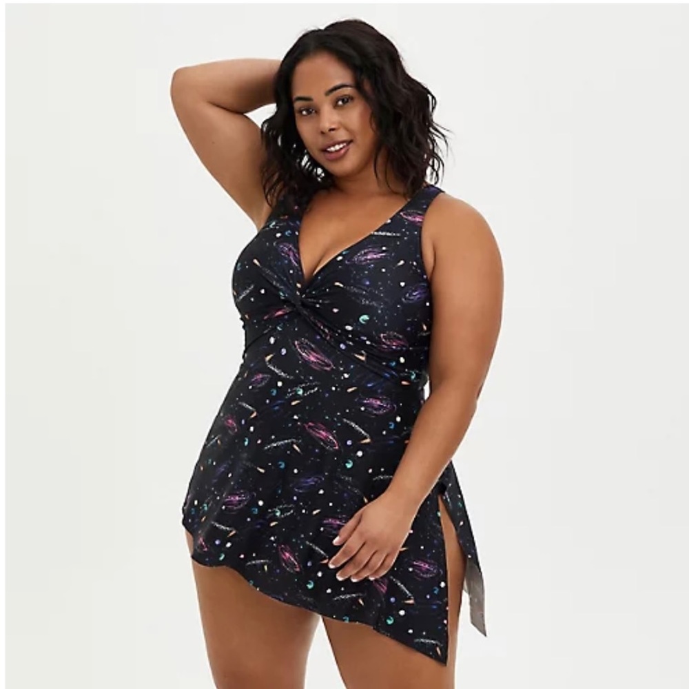 TORRID GALAXY ASYMMETRICAL SIDE TIE SWIM DRESS